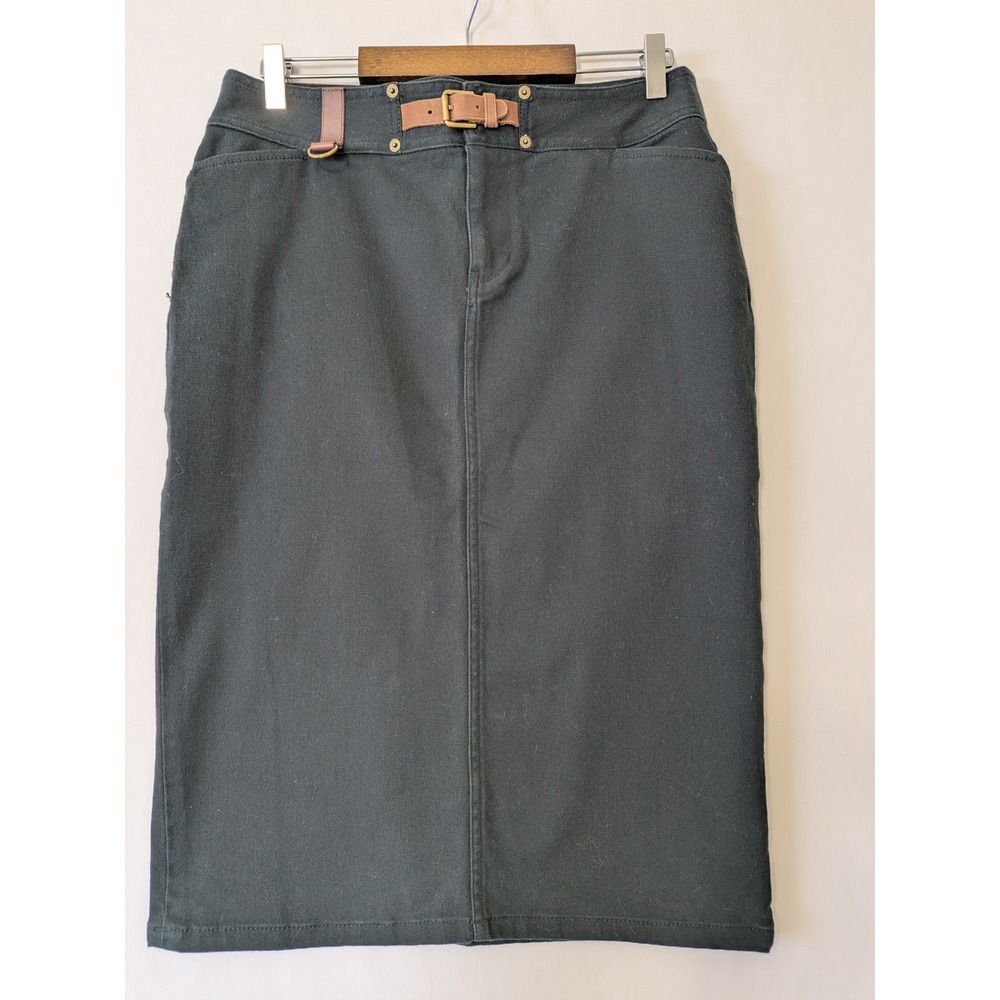 Lauren Jeans Co Pencil Skirt Women 6 Black Belted Cotton Midi Western Equestrian